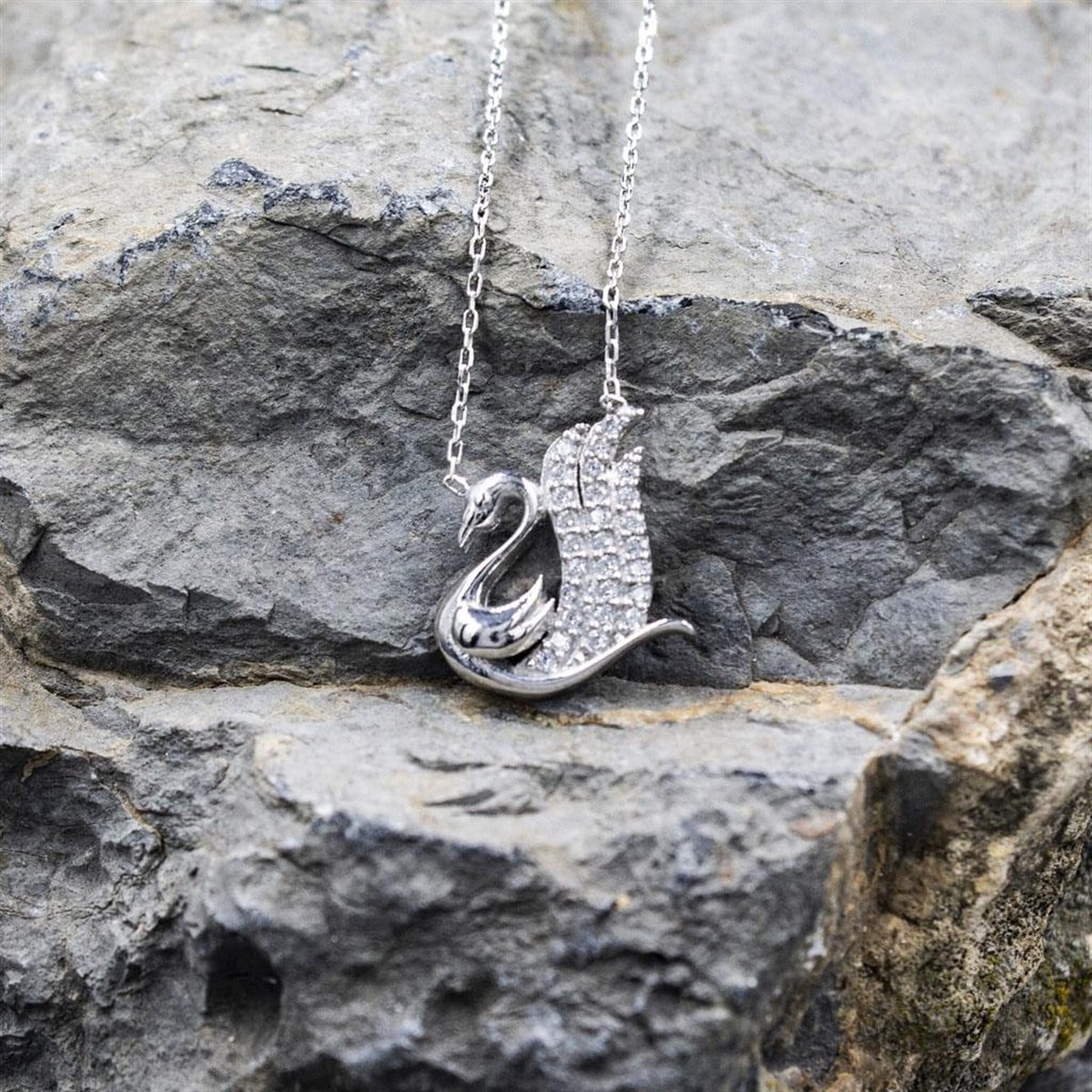 925 Ayar Gümüş Zirkon Taşlı Kuğu Kadın Kolye Enderşah
