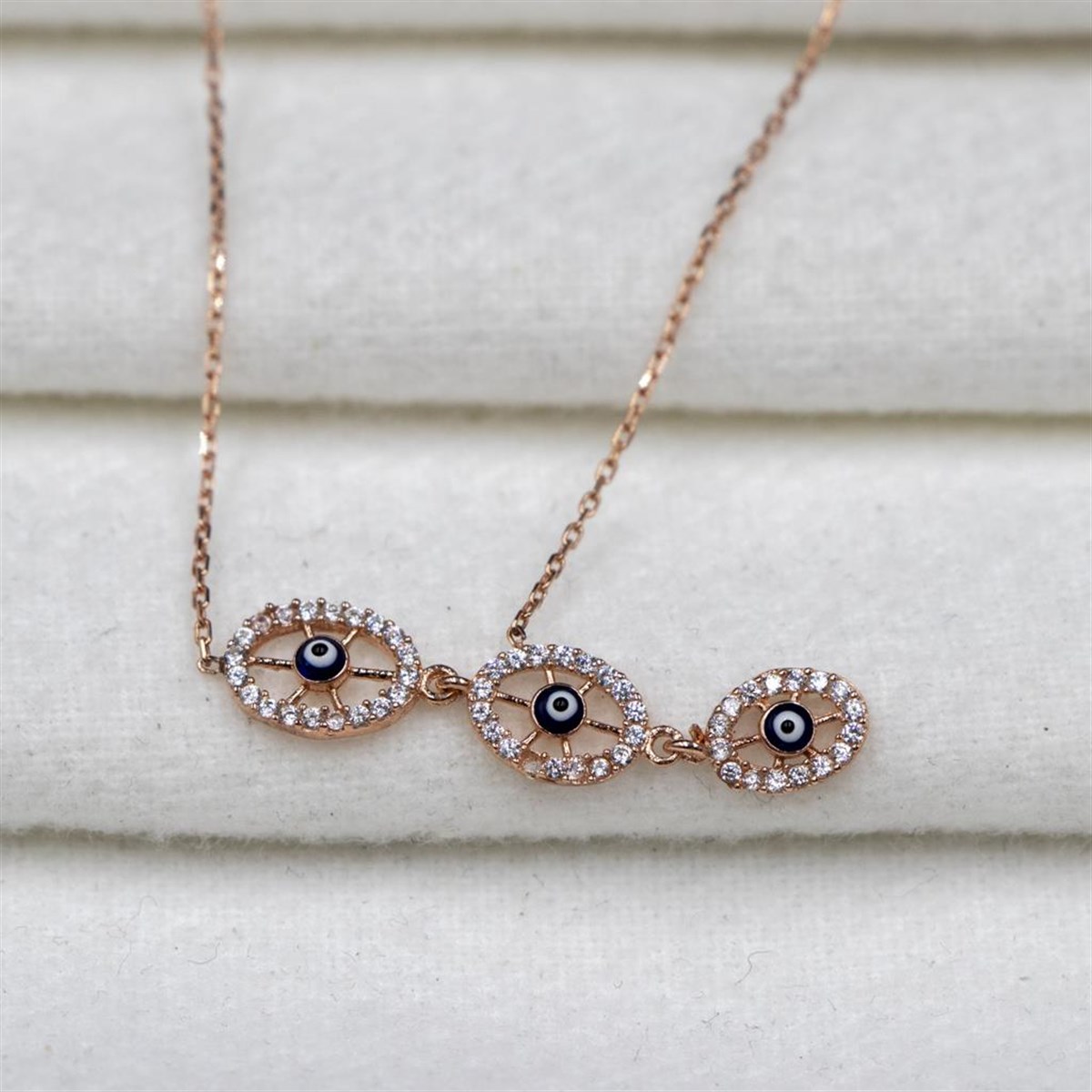 925 Ayar Gümüş Zirkon Taşlı Nazar Boncuklu Rose Gold Kadın Kolye Enderşah