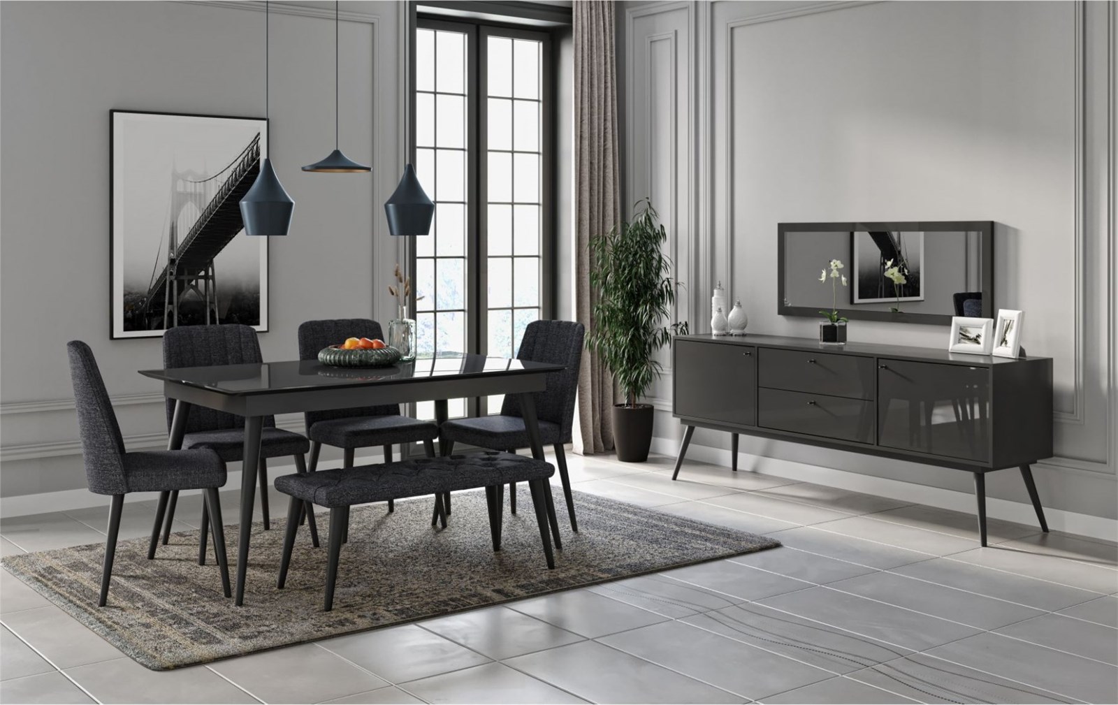 modern yemek odası takımlarıSETAŞSETAŞFlexiroom Antrasit Yemek Odası Takımı