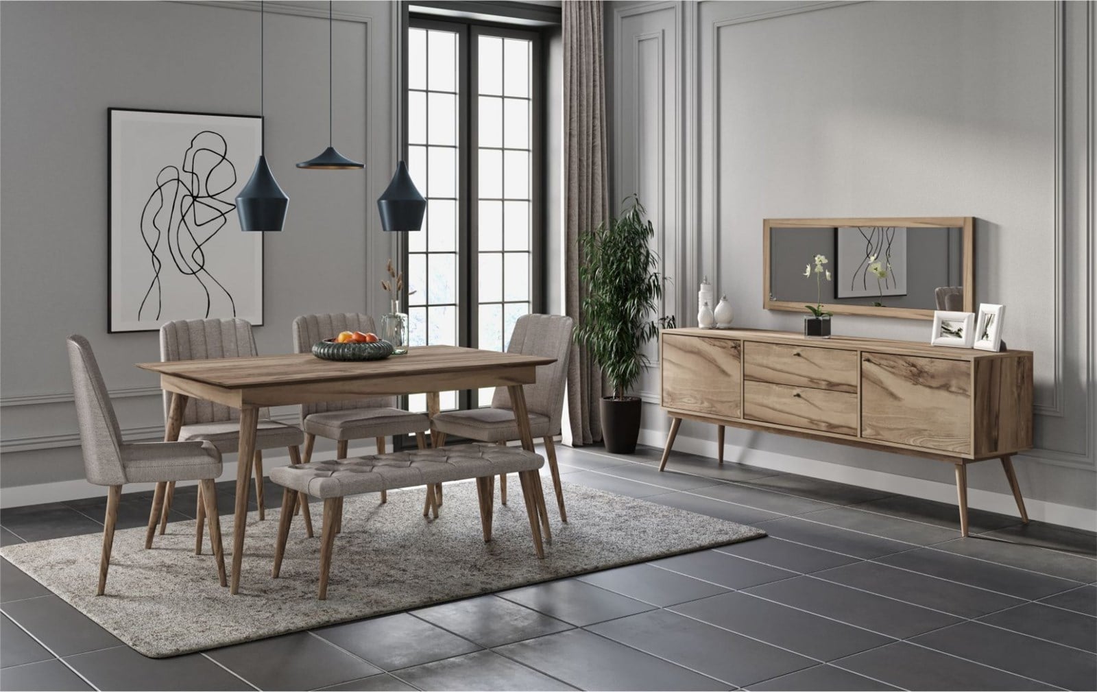 modern yemek odası takımlarıSETAŞSETAŞFlexiroom Ceviz Yemek Odası Takımı