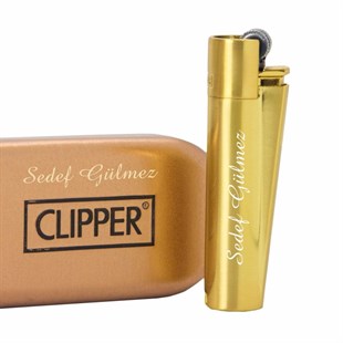 İsme Özel Clipper Marka Metal Çakmak Gold