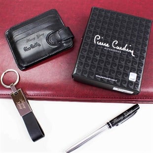 İsme Özel Pierre Cardin Deri Cüzdan Kalem ve Anahtarlık Seti P510