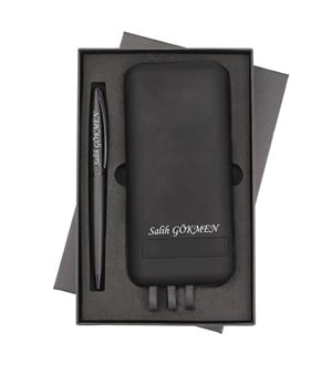 İsme Özel Vantuzlu Powerbank ve Tükenmez Kalem Seti Hediye Kutulu
