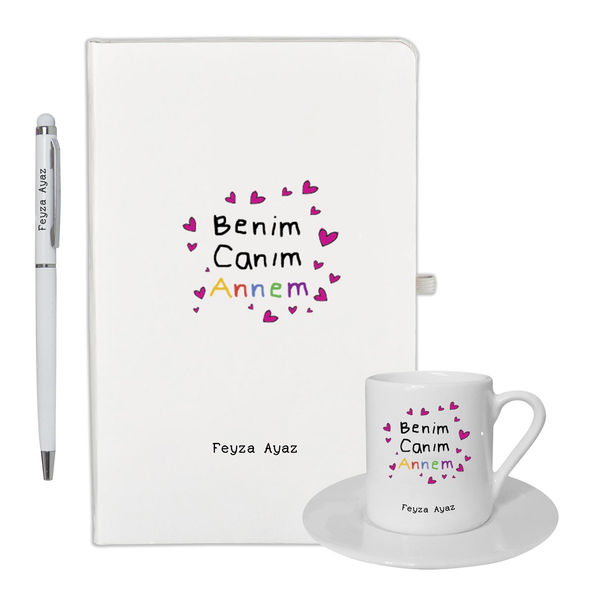  İsme Özel Defter Kalem ve Kahve Fincan Seti - Benim Canım Annem