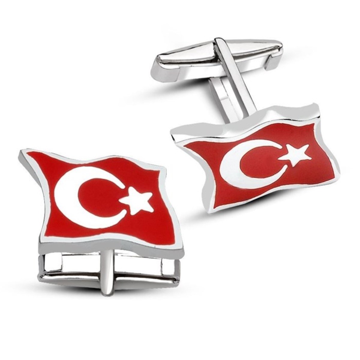 925 Ayar Gümüş Dalgalı Ayyıldız Model Kol Düğmesi