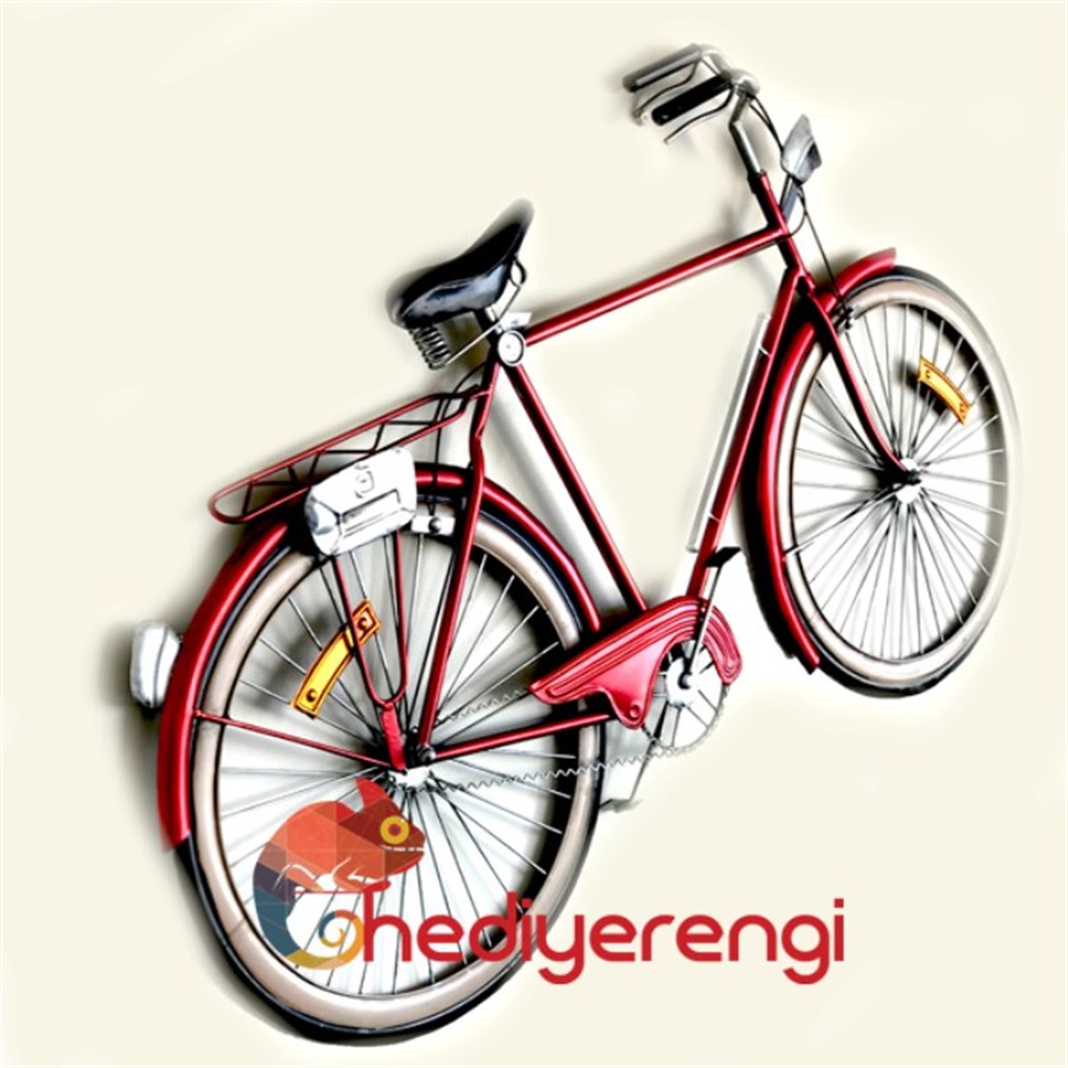 Dev Boyutlu Metal Kabartmalı Klasik Bisiklet Duvar Panosu Kırmızı
