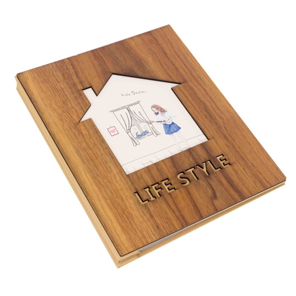 Ev Temalı Ahşap Kapaklı Kendin Yap Albüm Defter