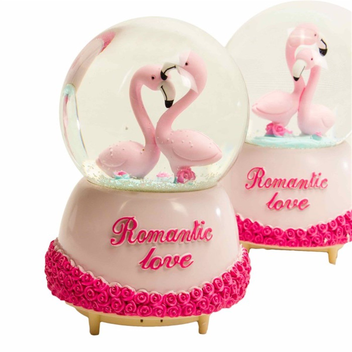 Flamingo Temalı Işıklı Kar Küresi ve Müzik Kutusu Büyük Boy