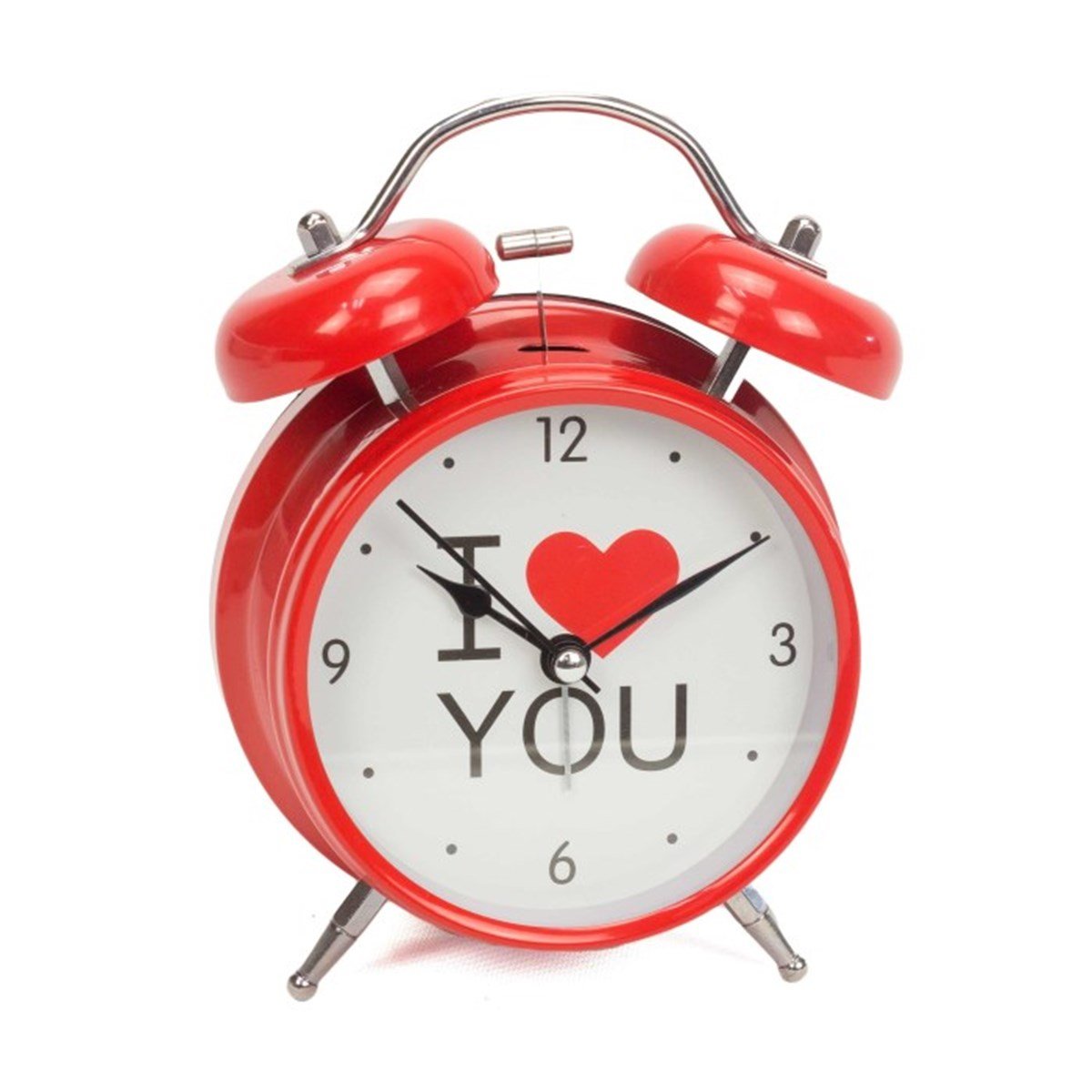 I Love You Temalı Kırmızı Metal Çalar Saat