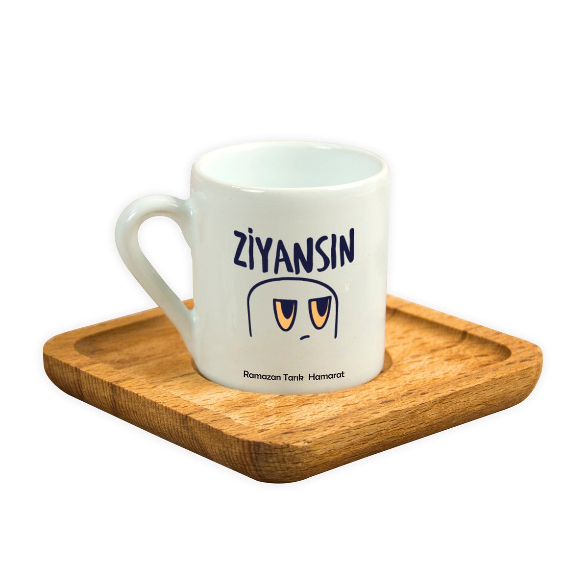 İsme Özel Ahşap Altlıklı Ziyansın Temalı Fincan Seti