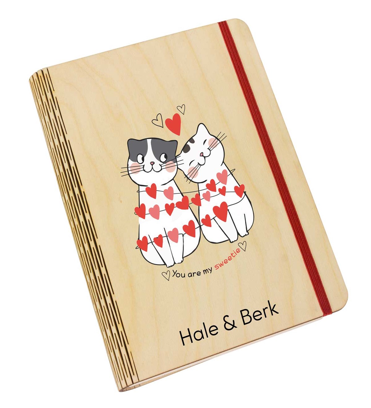 İsme Özel Ahşap Anı Defteri - Cats Love