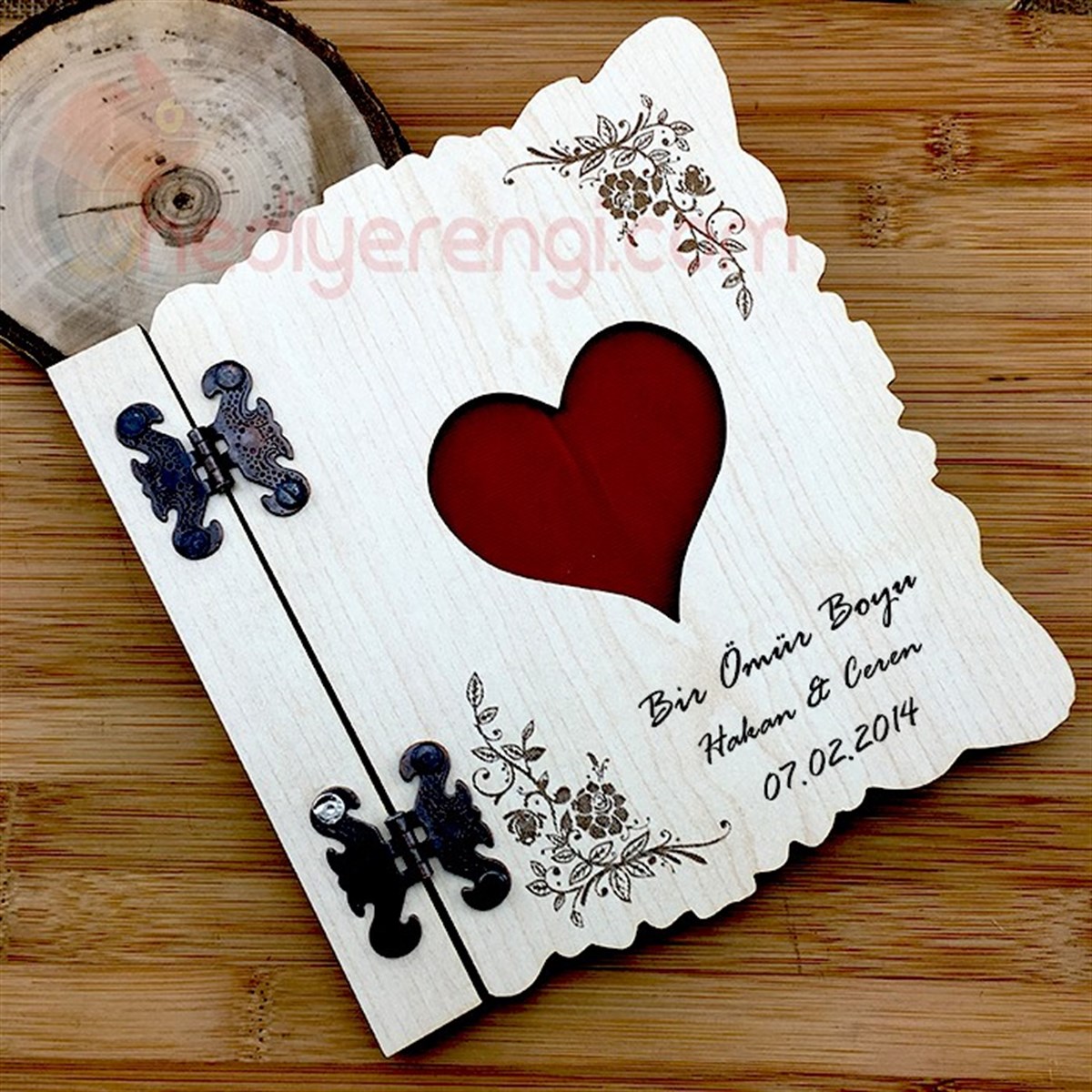 İsme Özel Ahşap Kapaklı Aşk Temalı Retro Defter