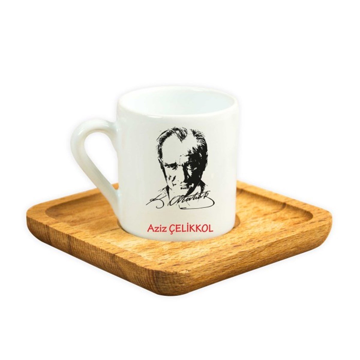 İsme Özel Ahşap Tepsili Fincan Seti - K. Atatürk M3