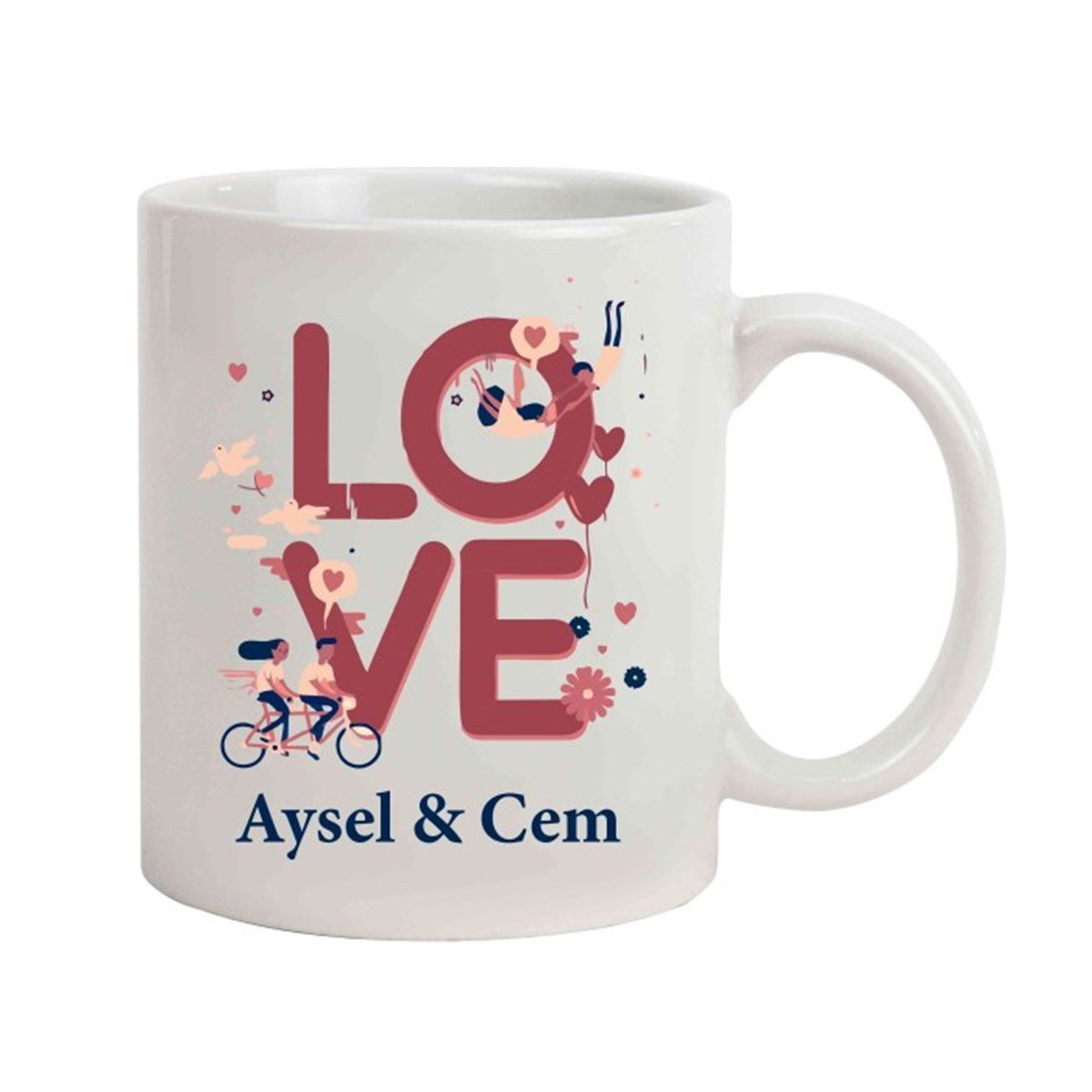 İsme Özel Aşk Temalı Çiçekli Kupa Bardak