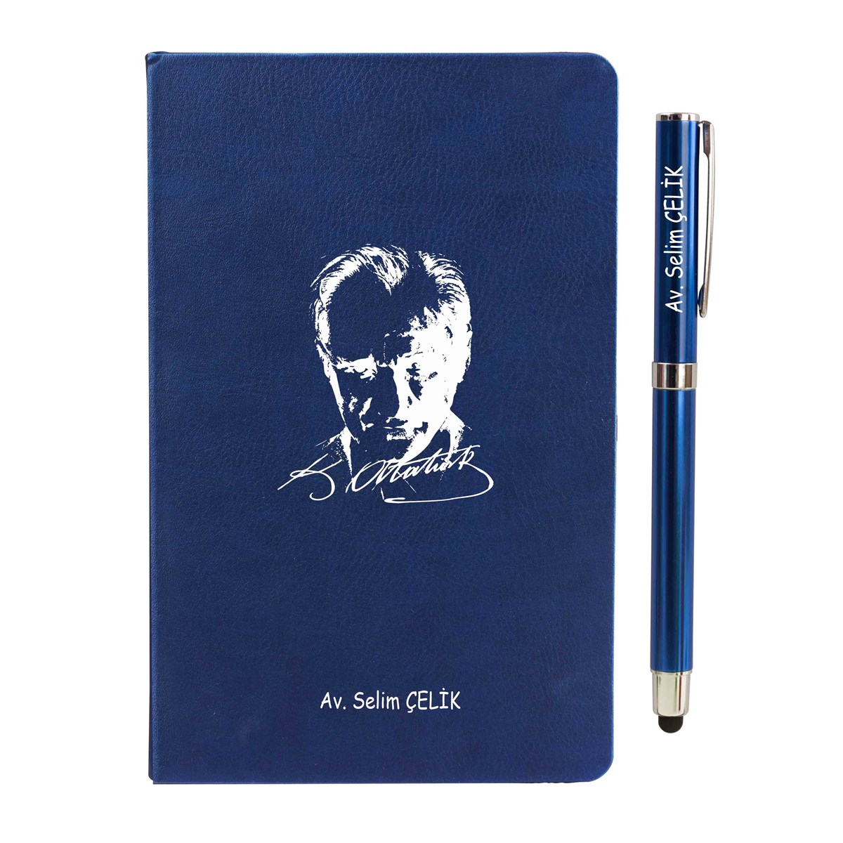 İsme Özel Atatürk Temalı Defter Kalem Seti Lacivert