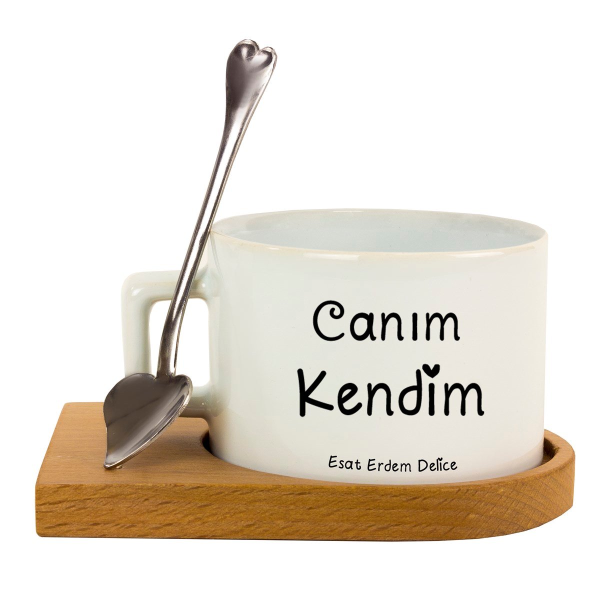 İsme Özel Canım Kendim Temalı Ahşap Tepsili Kahve Çay Fincanı Seti