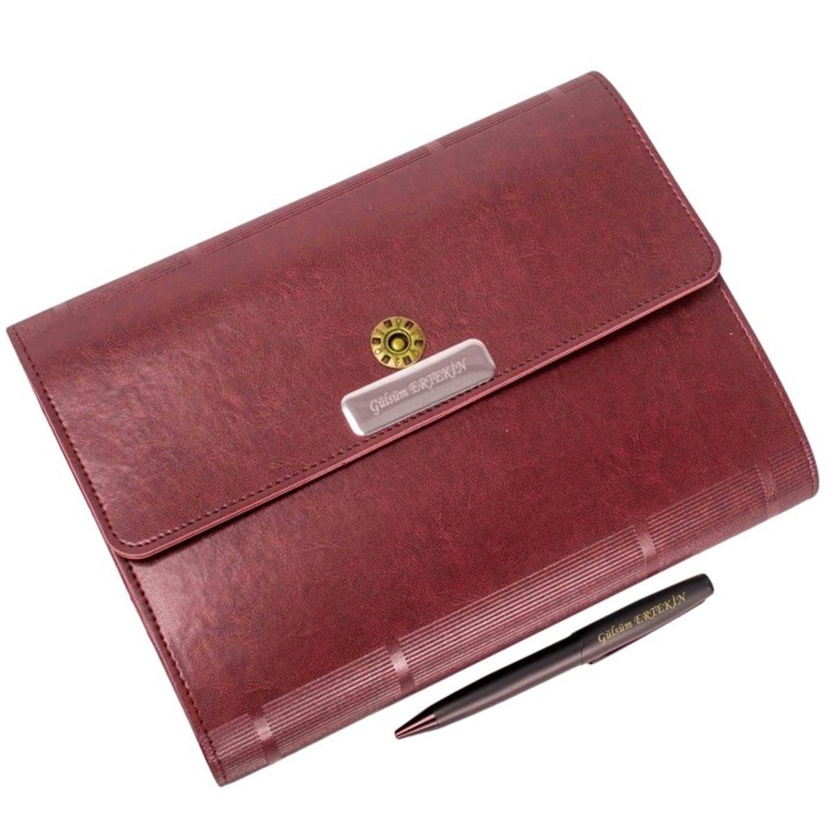 İsme Özel Çantalı Organizerli Premium Defter ve Kalem Seti Bordo