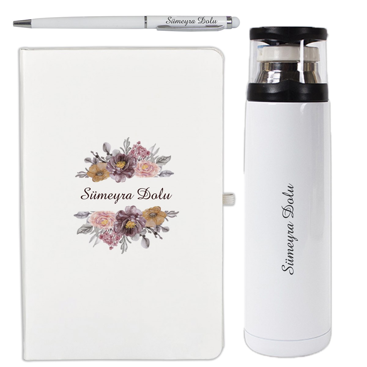 İsme Özel Defter Bardaklı Termos ve Kalem Exclusive Hediye Seti 500 ml - Desen1