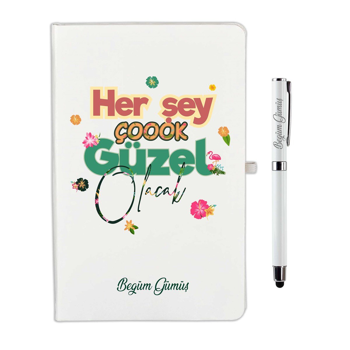 İsme Özel Defter Kalem Seti Beyaz - Her Şey Çok Güzel Olacak