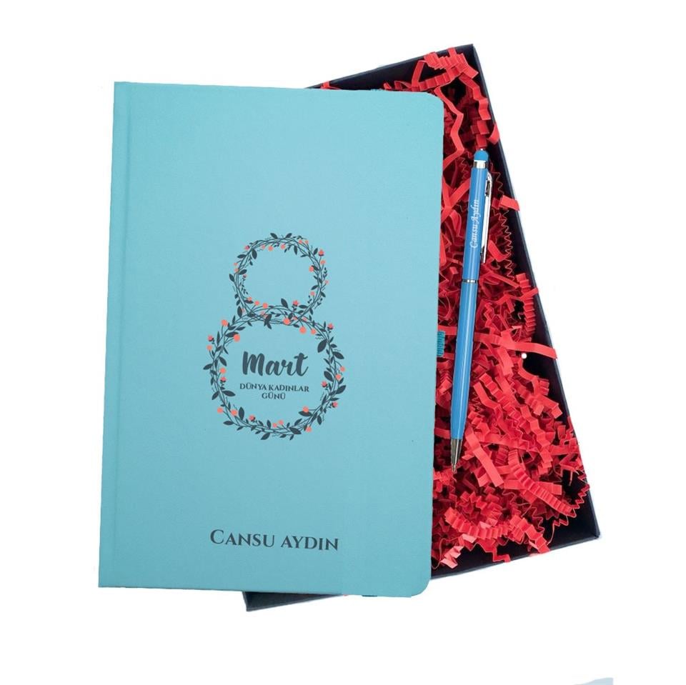 İsme Özel Defter Kalem Seti Hediye Kutusu - 8 Mart Kadınlar Günü