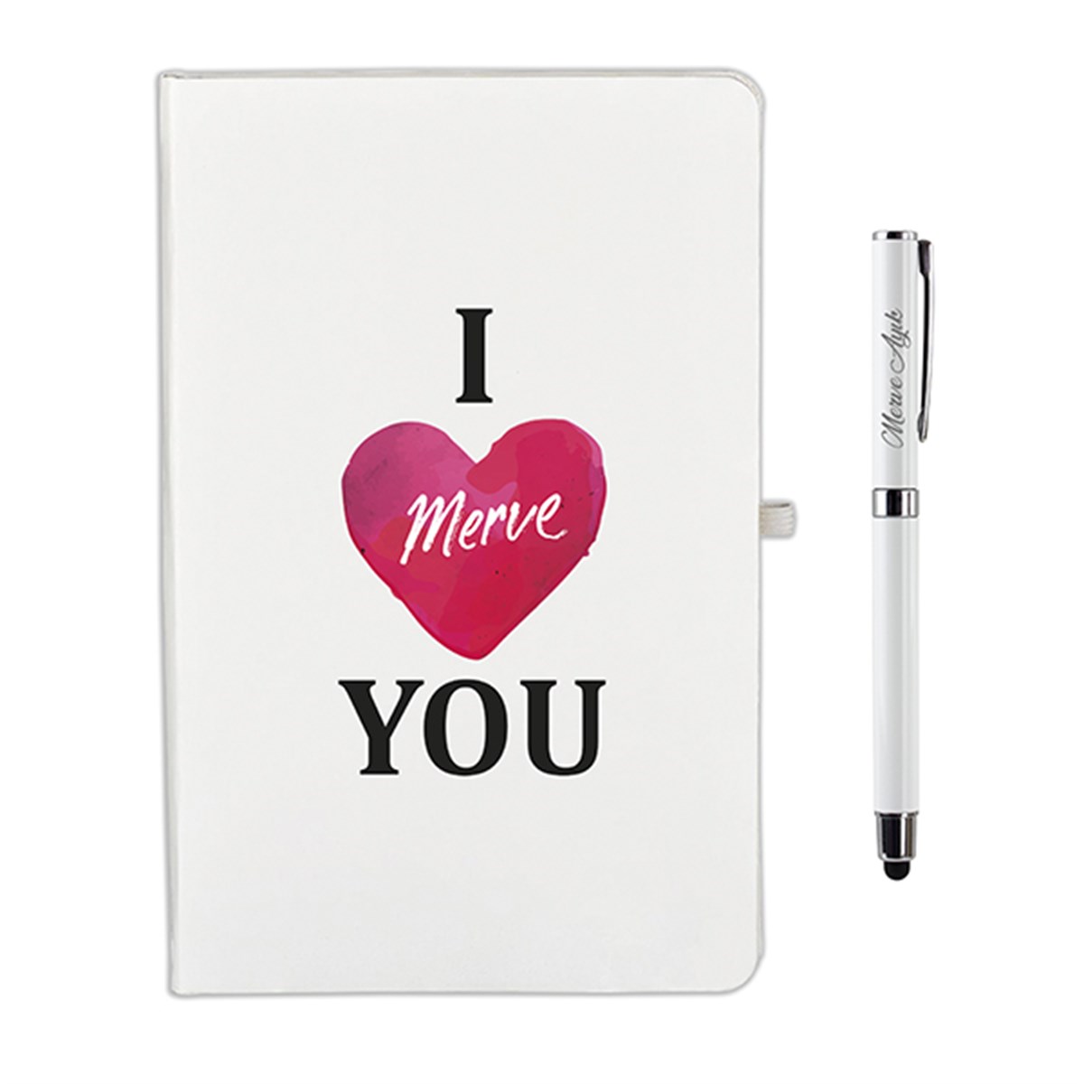İsme Özel Defter Kalem Seti - I Love You Temalı