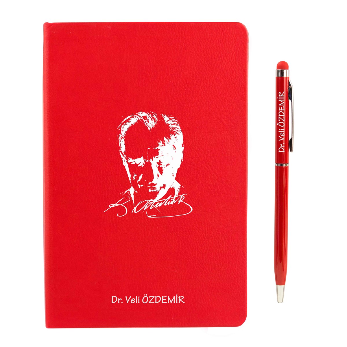 İsme Özel Defter Kalem Seti Kırmızı - Atatürk Silüet
