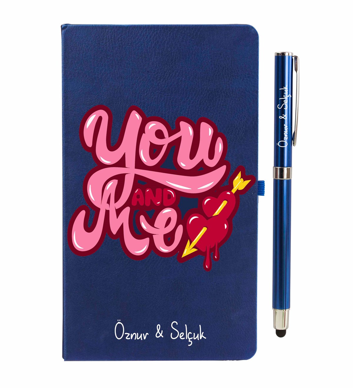 İsme Özel Defter Kalem Seti Lacivert - You and Me Temalı