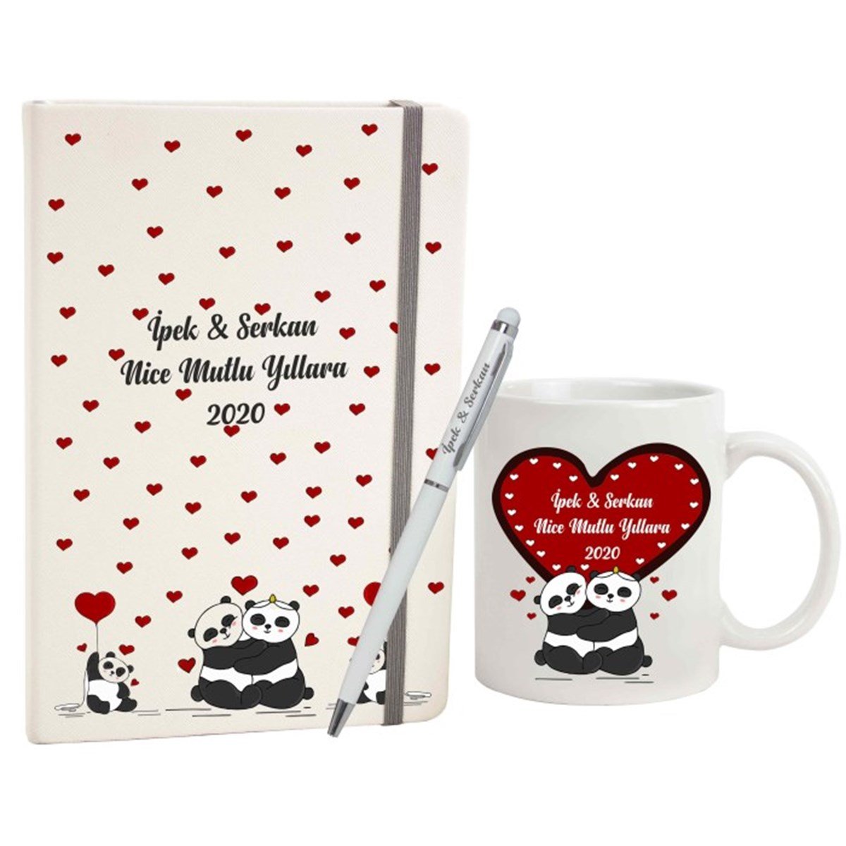 İsme Özel Defter Kalem ve Kupa Bardak Seti - Sevimli Panda