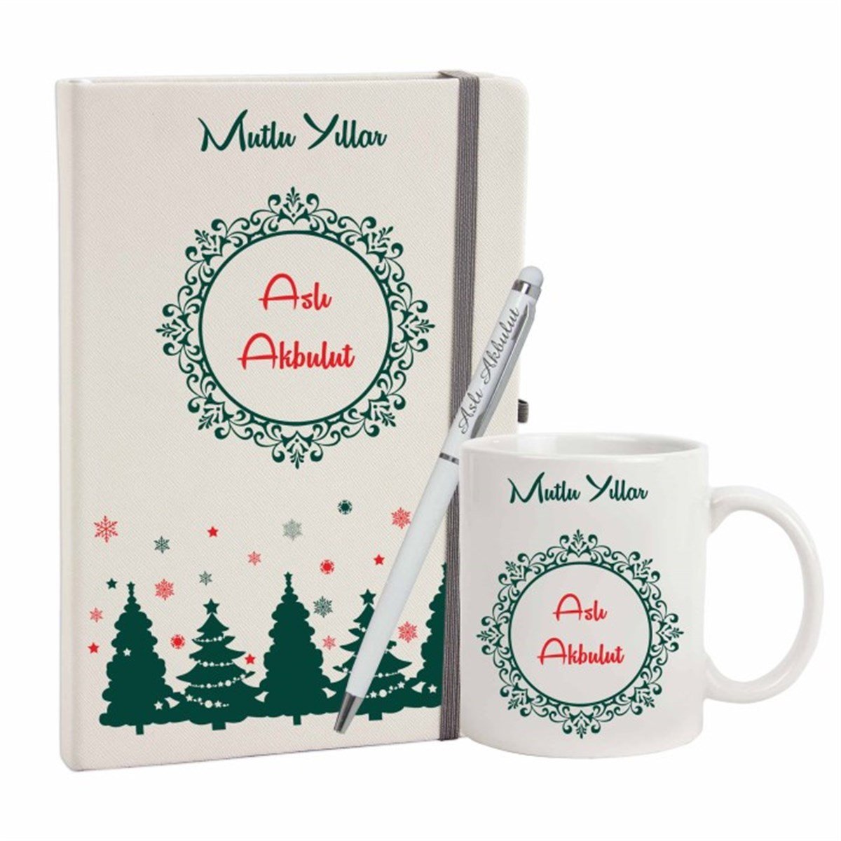 İsme Özel Defter Kalem ve Kupa Bardak Seti - Mutlu Yıllar M2