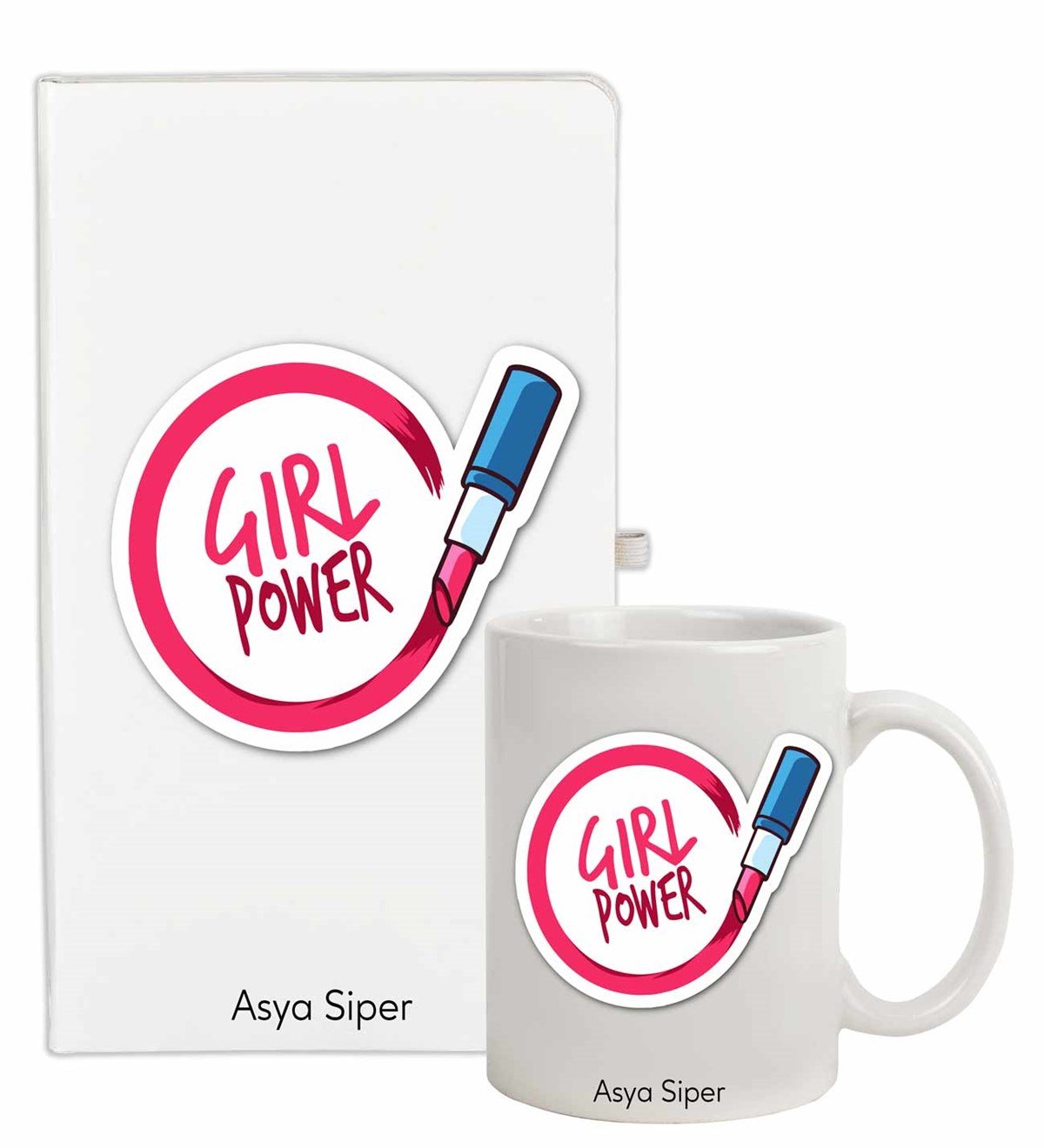 İsme Özel Defter Kupa Bardak Seti - Girl Power Temalı