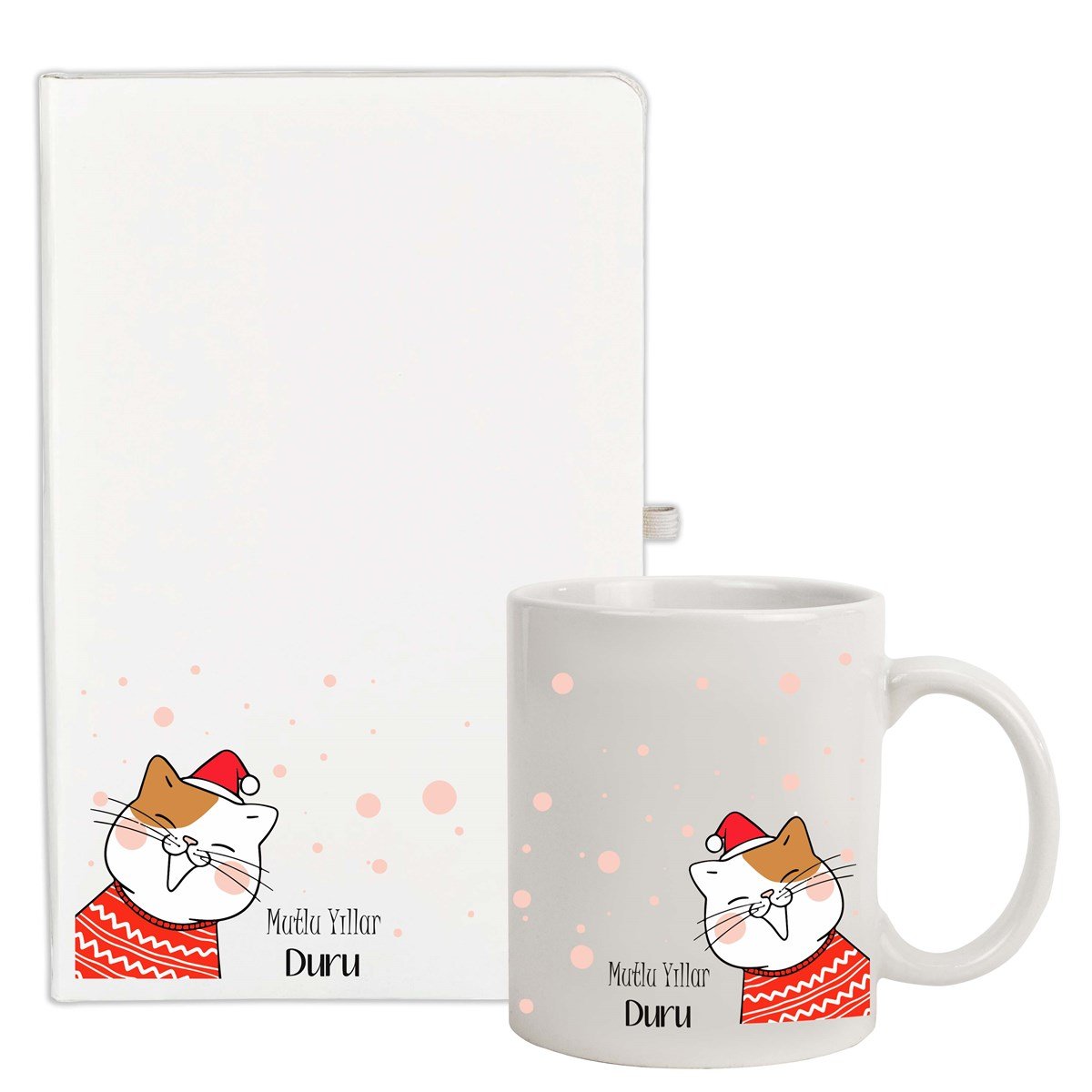 İsme Özel Defter Kupa Bardak Seti - Kedi Temalı