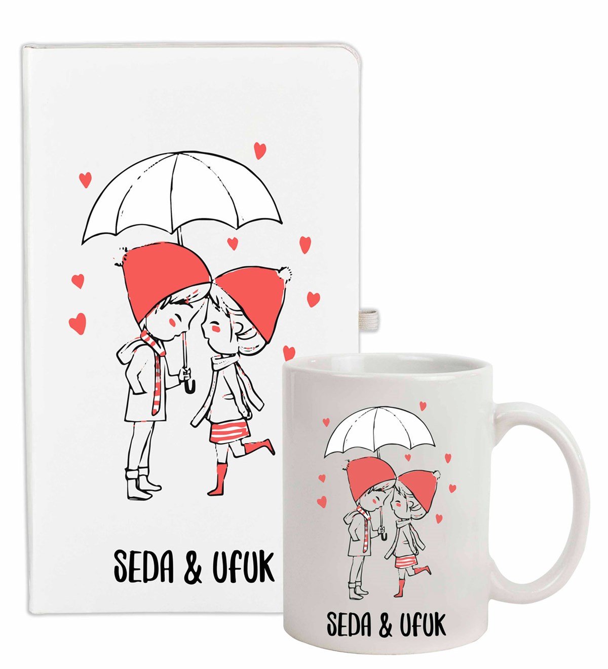 İsme Özel Defter Kupa Bardak Seti - Şemsiye Temalı