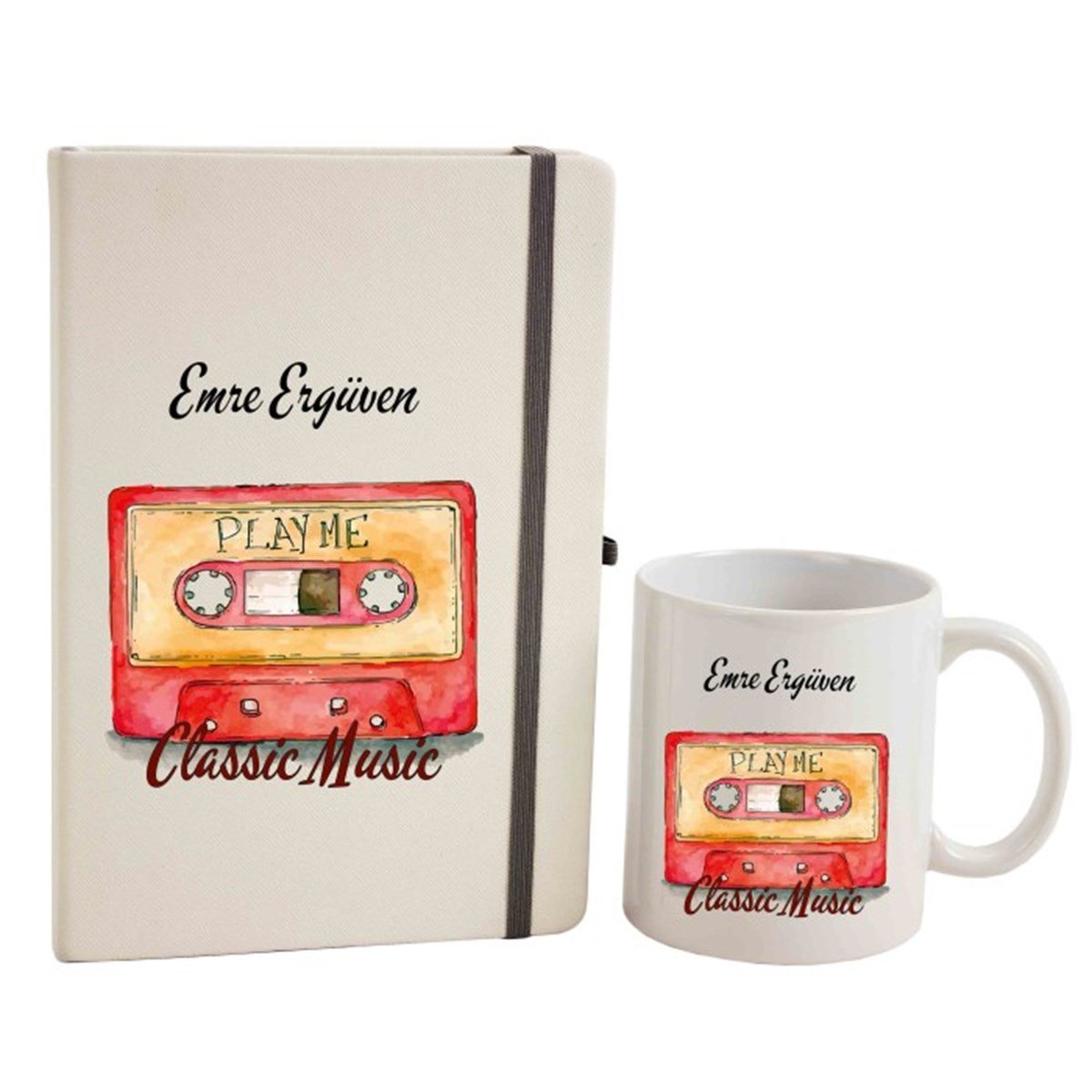 İsme Özel Defter ve Kupa Bardak Seti - Retro Kaset
