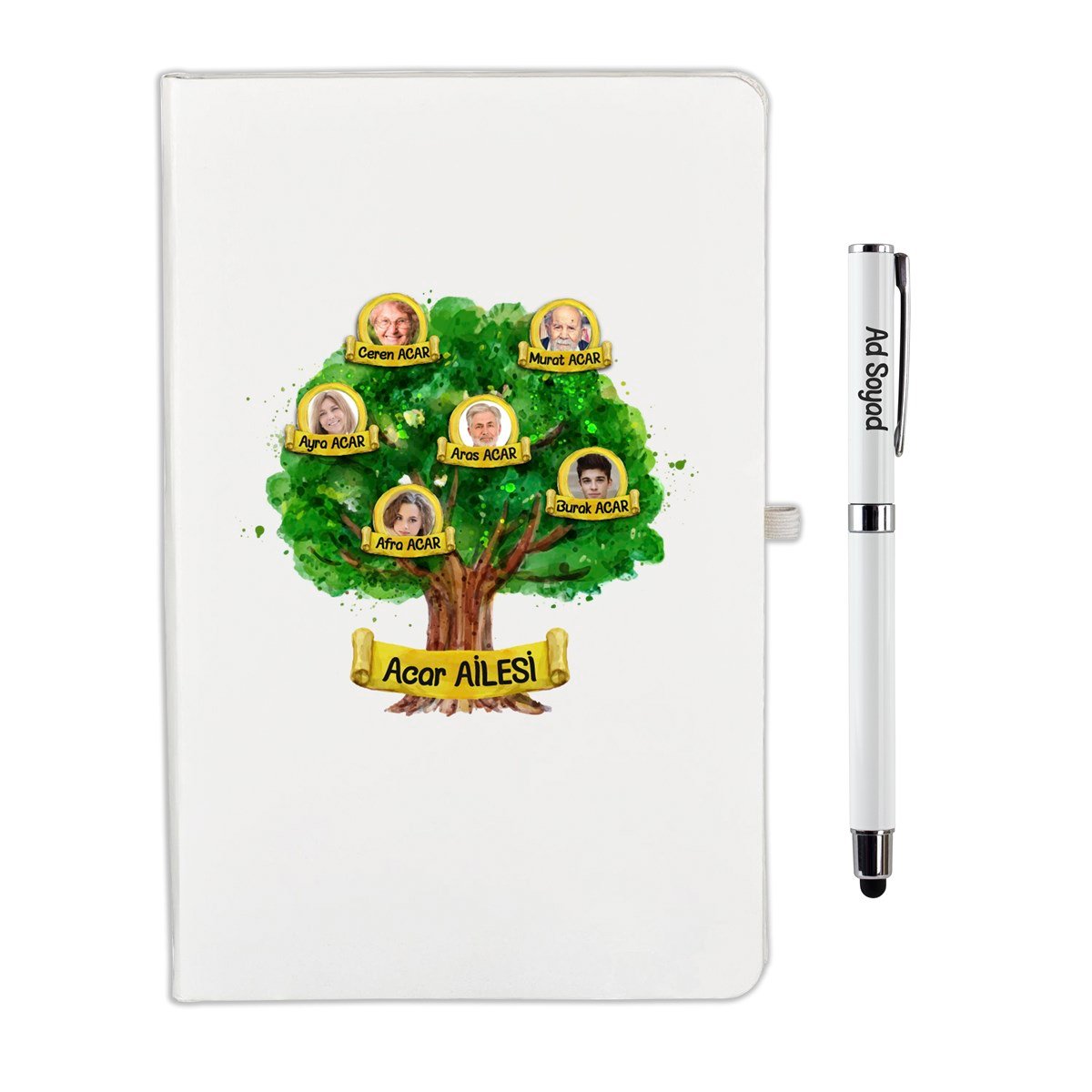 İsme Özel Defter ve Roller Kalem Seti - Resimli Aile Ağacım