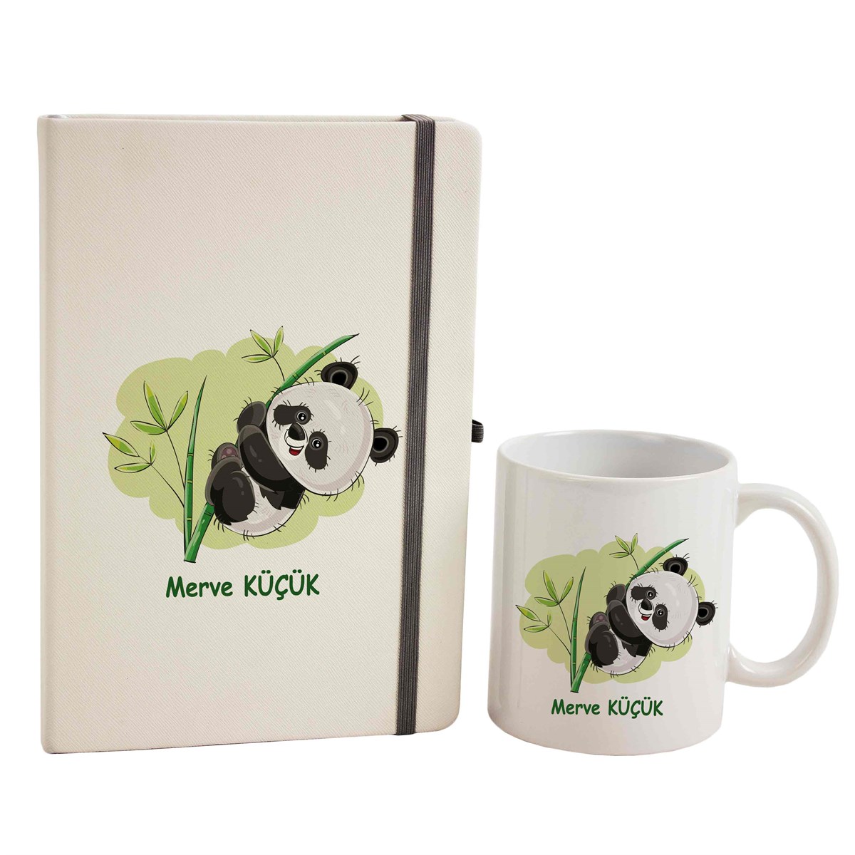İsme Özel Defter ve Kupa Bardak Seti - Panda