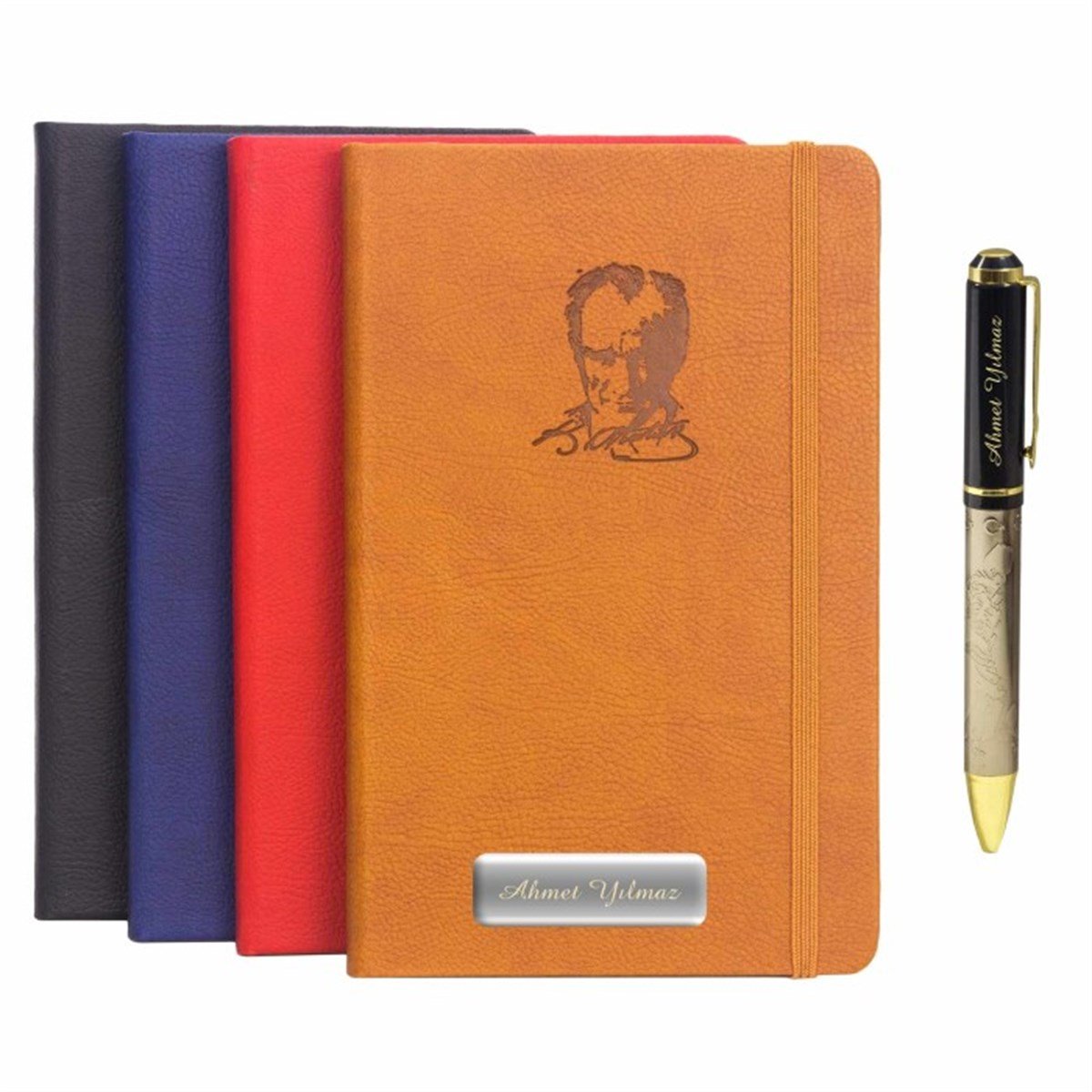 İsme Özel K. Atatürk Temalı Lastikli Defter ve Kalem Seti