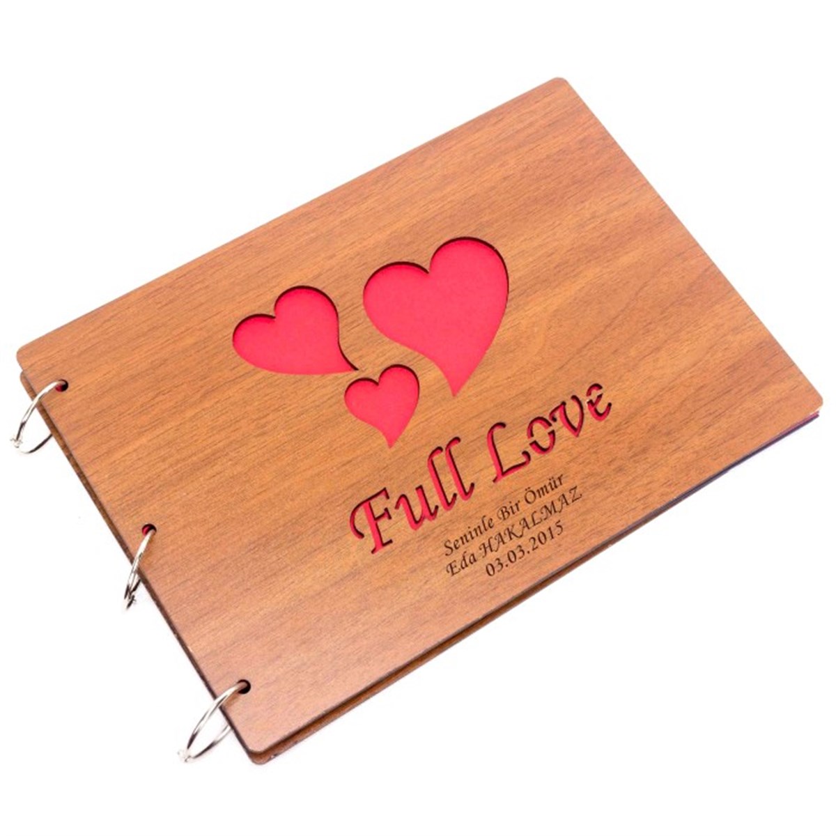 İsme Özel Kalp Desenli Ahşap Kendin Yap Albüm Defter Full Love