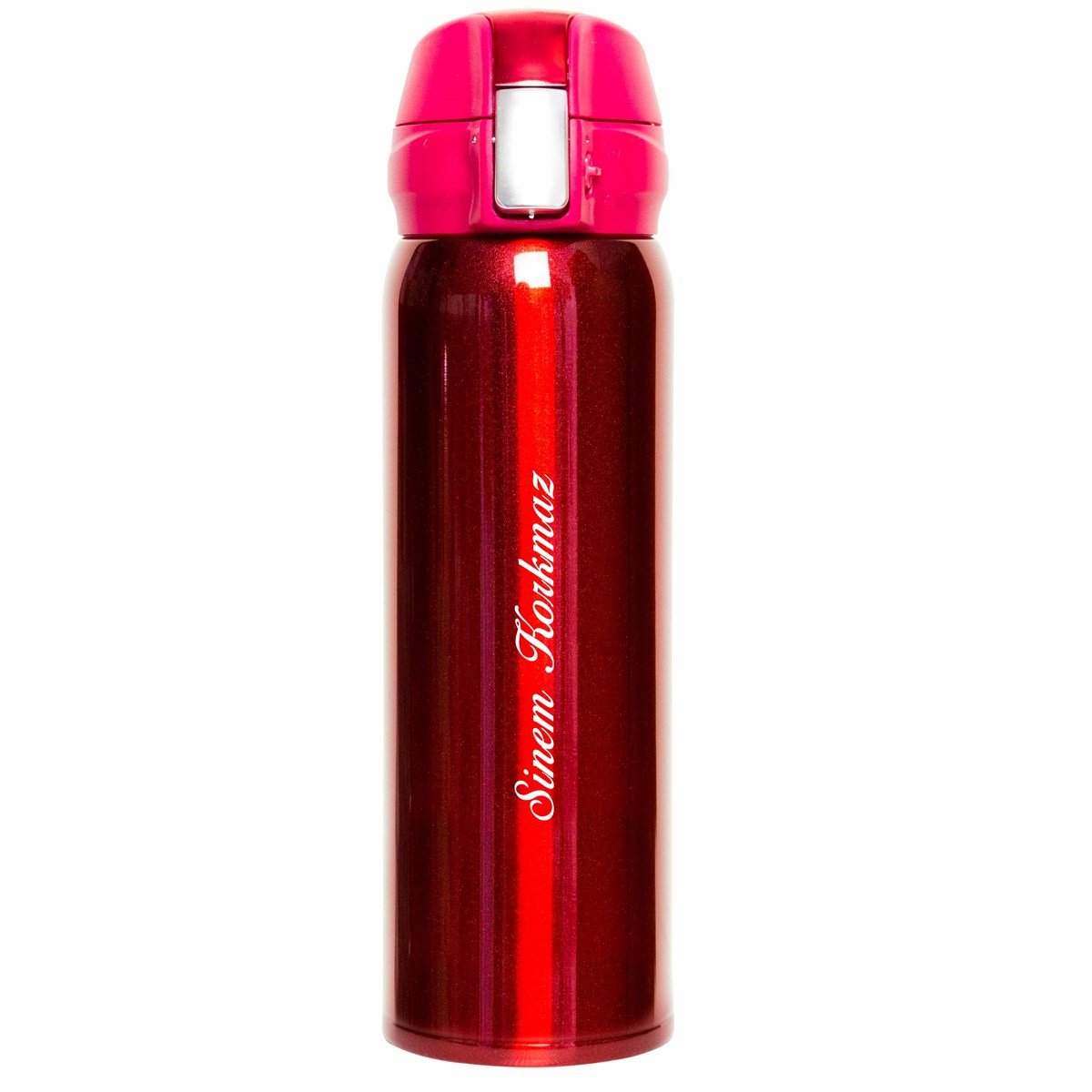 İsme Özel Kilitli  Kapaklı Lüx Çelik Termos 500 ML - Kırmızı M1
