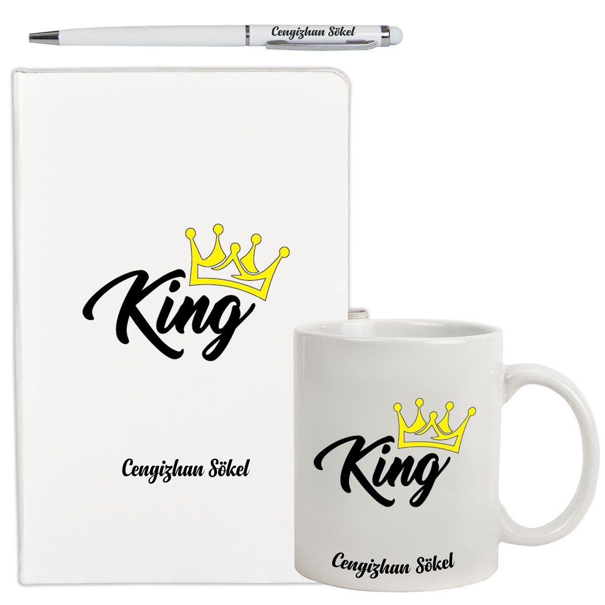 İsme Özel King Temalı Defter Kupa Bardak ve Kalem Seti