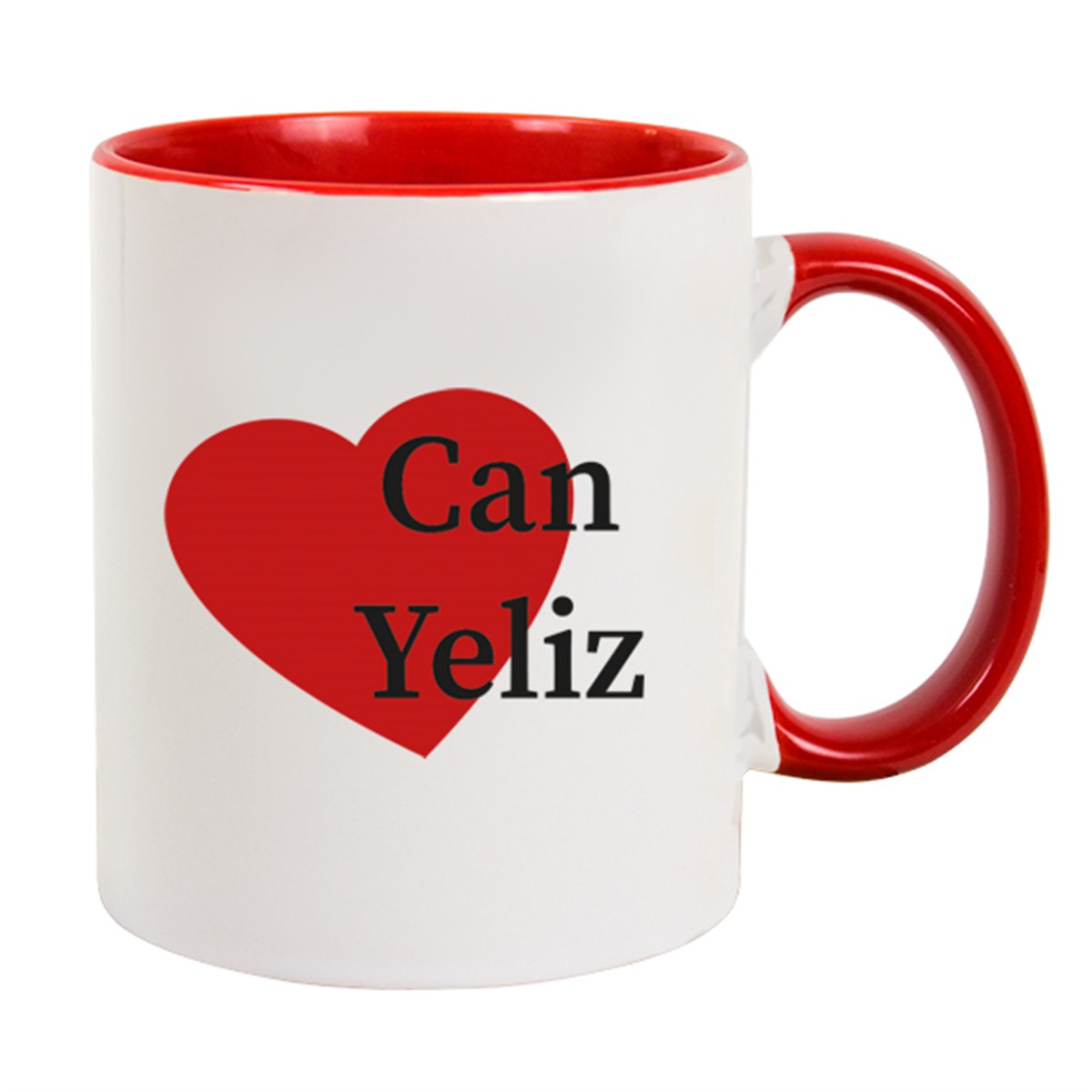 İsme Özel Kırmızı Renkli Kalpli Kupa Bardak