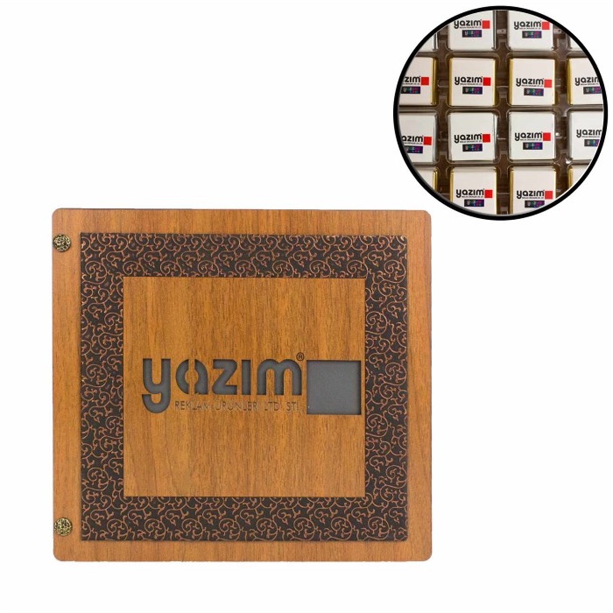 İsme Özel Kurumsal Logo Temalı Ahşap Tasarım Kutu 48'li​ Çikolata