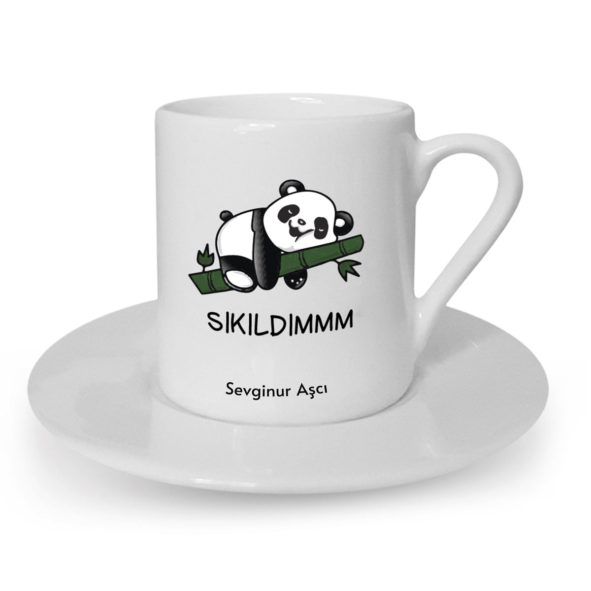 İsme Özel Panda Temalı Türk Kahvesi Fincanı Seti