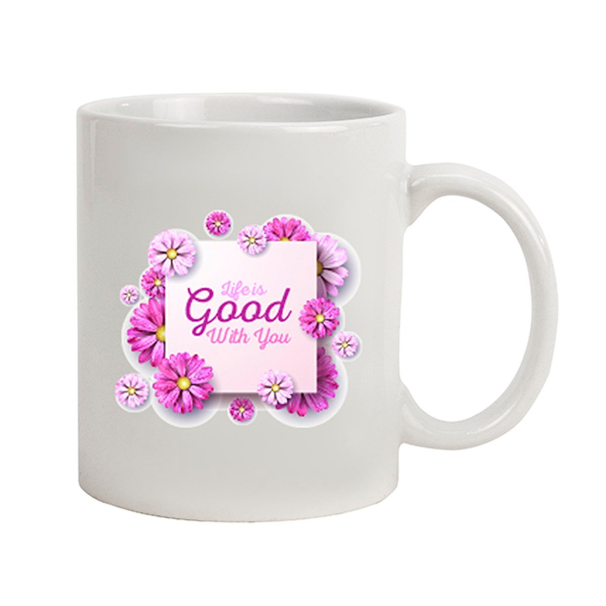 İsme Özel Pink Flowers Kupa Bardak - Life Is Good With You