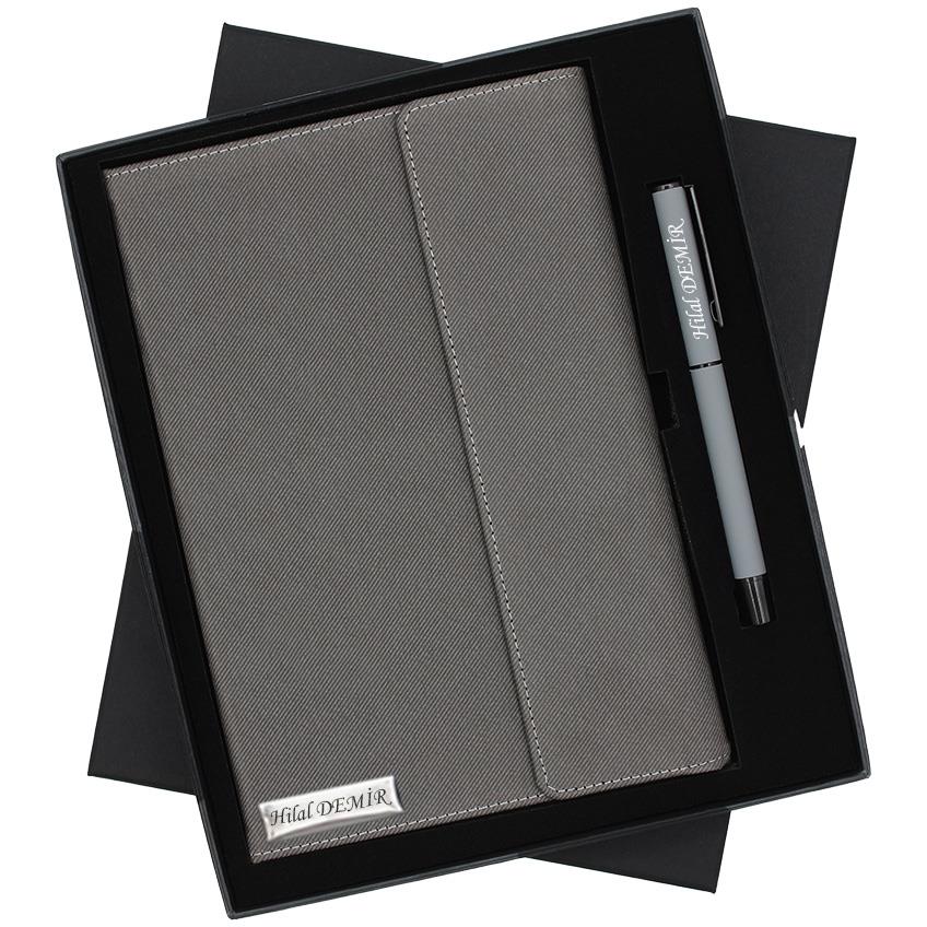 İsme Özel Premium Defter ve Roller Kalem Seti Tasarım Kutulu