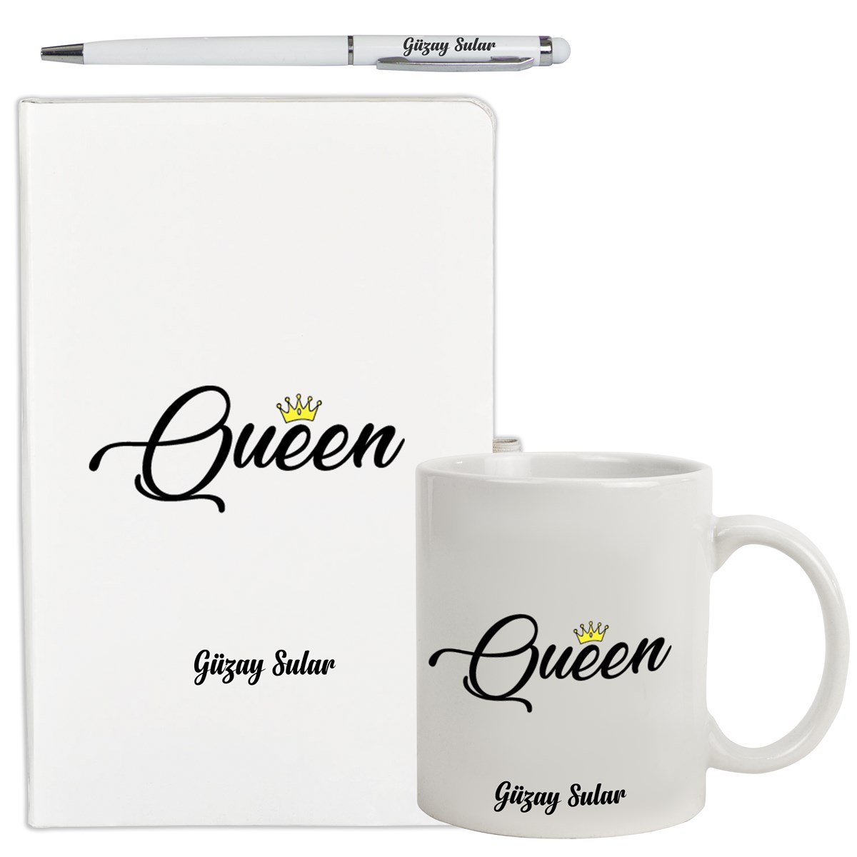 İsme Özel Queen Temalı Defter Kupa Bardak ve Kalem Seti