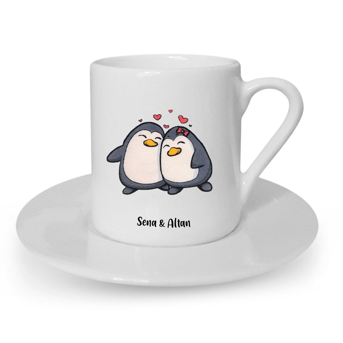 İsme Özel Sevimli Penguenler Temalı Türk Kahvesi Fincanı Seti