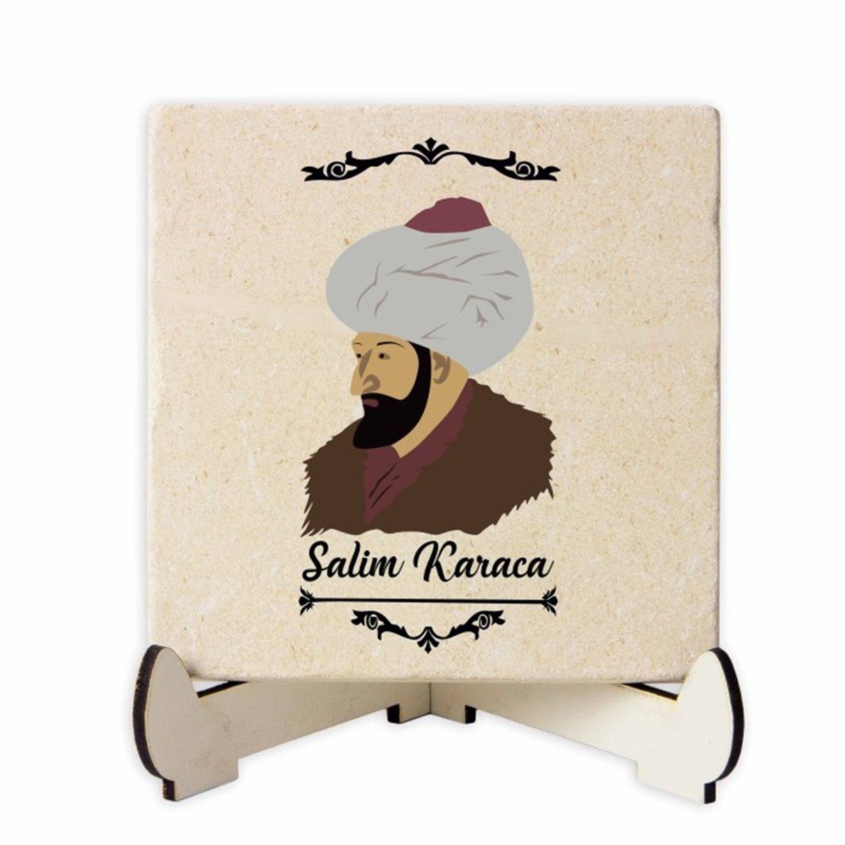 Kişiye Özel Baskılı Ahşap Stantlı İsimlik Kare Taş - Fatih Sultan Mehmet