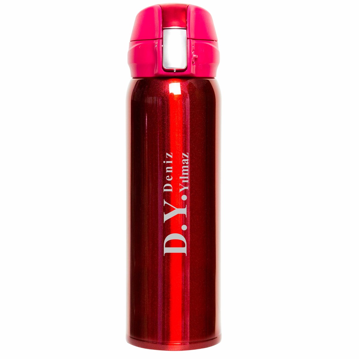 Kişiye Özel Kilitli  Kapaklı Lüx Çelik Termos 500 ML - Kırmızı M2