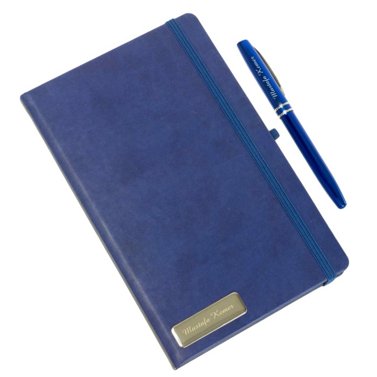 Kişiye Özel Lastikli Mavi Defter​ ve Mavi Kalem Seti