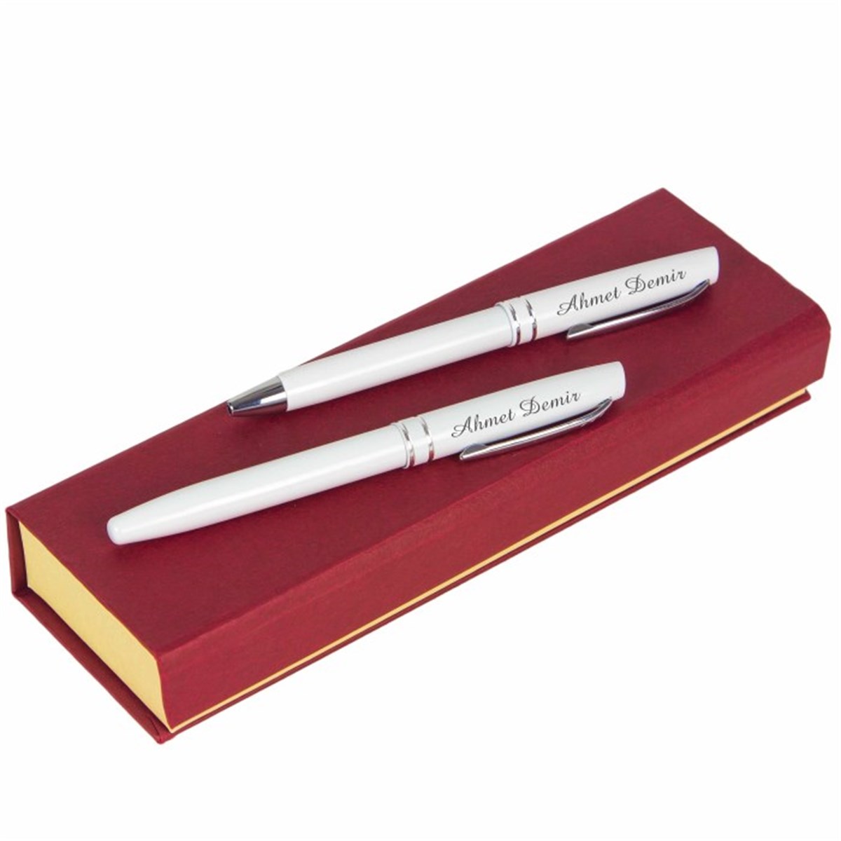 Kişiye Özel Premium Metal Roller ve Tükenmez Kalem Seti Tasarım Kutulu Beyaz